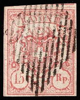 1852 15r Switzerland (Mi 12, Canceled, CV $160)