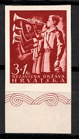 1942 3+1k Croatia Independent State (NDH), (Mi. 83 U, Imperforate, Margin, CV $70)