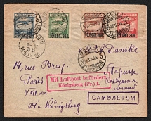 1924 (23 May) USSR Moscow - Konigsberg - Paris, Airmail cover, flight Moscow - Konigsberg (Foreign Philatelic Exchange surcharge on back, Muller 11, CV $2,000)