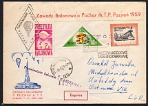 1959 (8 Jun) International Fair in Poznan, Republic of Poland, Non-Postal, Cinderella, Balloon Cover from Warsaw to Ostrava (Czech Republic) with Commemorative Cancellation