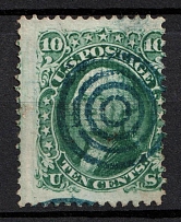 1868 10c Washington, United States, USA (Scott 89, Green, Blue Cancellation, CV $360)