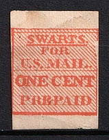1844 1c Bouton's Stamp with Red ms. 'Swarts', United States, Locals (Sc. 136L15)