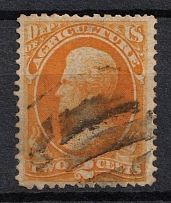 1873 2c Jackson, Official Mail Stamps 'Agriculture', United States, USA (Scott O2, Yellow, Signed, Canceled, CV $100)