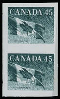 Canada - Modern Errors and Varieties - 1995, Flag, 45c blue green, coil stamp in vertical imperforate pair, printed on dull fluorescent paper (DF), full OG, NH, VF, Unitrade #1396iii, C.v. CAD$300, Scott #1396a var…