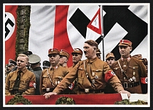 'Rally in Dortmund 1933. Josef Wagner, Adolf Hitler, Wilhelm Schepmann and Victor Lutze', Album No.8 'Germany Awakens' 'Becoming, Fight and Victory of the NSDAP', Third Reich Nazi Germany Propaganda Poster