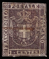 1860 1c Tuscany, Italy, Provisional Government (Sc 17, Wm. 2, Canceled, CV $1,200)