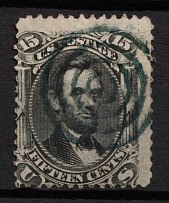 1866 15c Lincoln, United States, USA (Scott 77, Black, Indigo Cancellation, CV $200)