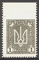 1920 UNR Ukraine 1 Hryvna (Missed Perforation, MNH)