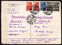 1948 (8 Oct) USSR, Registered Cover from Tiachiv (Ukrainian SSR) to Prague (Czechoslovakia) franked with 5k, 30k and 2r