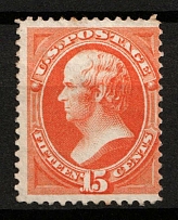 1870 15c Webster, United States, USA (Scott 152, Bright Orange, CV $1,300)