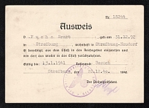 1940 (28 Dec) ID Pass to Strasbourg, Third Reich, Germany, German Occupation of France