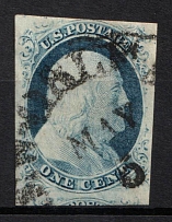 1851 1c Franklin, United States, USA (Scott 7, Type II, Canceled, CV $140)