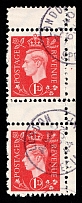 1944 (6 Jun) 1d Anti-British Propaganda, King George VI, German Propaganda Forgery, Gutter-Pair (Mi. 4, Corner Margin, London Postmark, CV $160)