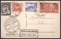 1935 (15 Sept) Gordon Bennett Cup, Second Polish Republic, Non-Postal, Cinderella, Jozef Pilsudski Postcard, Balloon Post (Commemorative Cancellation)