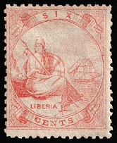 1864 6c Liberia, Africa (Sc 13, CV 25)