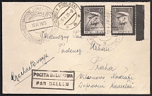 1935 (15 Sept) Gordon Bennett Cup, Second Polish Republic, Non-Postal, Cinderella, Balloon Cover from Sokolow Podlaski to Prague with Commemorative Cancellation