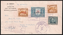 1937 (28 Jul) San Salvador, El Salvador - Ocean Grove, United States, Registered Airmail  First Day Cover (FDC)