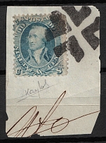 1861 90c Washington, United States, USA on piece (Scott 72a, Pale Blue, Canceled, CV $650)