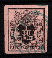 1851 1/30th Hannover, German States, Germany (Mi. 3 a, Canceled, CV $80)