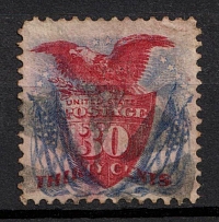 1869 30c Shield, Eagle and Flags, United States, USA (Scott 121, Ultramarine and Carmine, Canceled, CV $380)