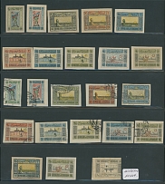 Azerbaijan - NEAT COLLECTION ON PAGES: 1919-23, over 100 mint and used stamps, starting with National issue on white and yellow gray paper, including some printing and plate errors, and 55 handstamps, among them 30 with double or …