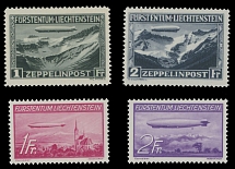 Worldwide Air Post Stamps and Postal History - Liechtenstein - 1931, Zeppelin and Airship Hindenburg, 1fr and 2fr, two complete sets of two, nice centering and fresh colors, full OG, NH, VF, C.v. $725, SBK #F7-8, F14-15, C.v. …