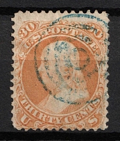 1861 30c Franklin, United States, USA (Scott 71, Orange, Blue Cancellation, CV $240)