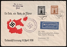 1938 (10 Apr) Referendum, Airmail, Third Reich, Germany, Propaganda, NSKK Press, Registered Cover from Innsbruck to Hannover