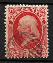 1873 1c Franklin, Official Mail Stamp 'Executive', United States, USA (Scott O10, Carmine, Canceled, CV $550)