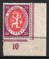 1919-20 30pf Weimar Republic, Germany (Mi. 110 a POR, Corner Margin, Signed, Plate Number, CV $30)