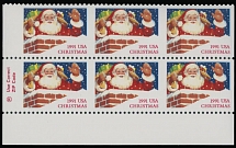 United States - Modern Errors and Varieties - 1991, Christmas, Santa Claus in Chimney, (29c) multicolored, bottom left corner sheet margin ZIP block of six (3x2), imperforate vertically, full OG, NH, VF, C.v. $350 for two pairs …