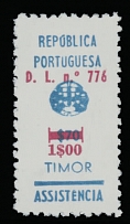 Portuguese Colonies - Timor - POSTAL TAX STAMPS: 1970, carmine surcharge 1e on 70c blue, nice and fresh, no gum as issued, NH, VF, C.v. $400, Scott #RA24…