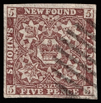 1862-64 5p Newfoundland, Canada (SG 19, Canceled, CV $480)