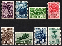 1941 23rd Anniversary of the Red Army and Navy, Soviet Union, USSR, Russia (Zv. 697 - 704, Full Set, Perf. 12.25, CV $150, MNH)