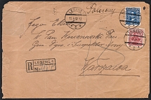 1932 (15 Sept) Second Polish Republic, Registered cover from Leszno to Warsaw franked with 15gr, 75gr