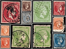 1862-86 Greece, Stock of valuable stamps (Canceled)