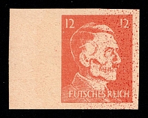 12pf Anti-German Propaganda, Hitler-Skull, ' Futsches Reich', American Propaganda Forgery of Hitler Issue (Mi. 17 var, Orange, Imperforate, Margin, MNH)