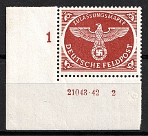 1942-43 Reich Military Mail, Field Post, Feldpost, Germany (Mi. 2 A HAN, Full Set, Corner Margin, Plate Number, CV $50, MNH)