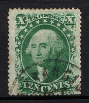 1859 10c Washington, United States, USA (Scott 35, Type V, Signed, Canceled, CV $60)