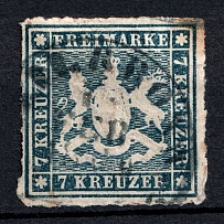 1868 7kr Wurttemberg, German States, Germany (Mi. 35, Signed, Canceled, CV $210)