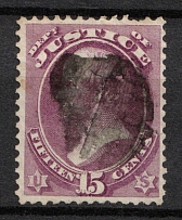 1873 15c Webster Official Mail Stamp 'Justice', United States, USA (Scott O31, Purple, Signed, Canceled, CV $200)