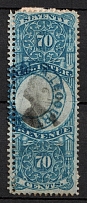 1871 70c Documentary Stamp, Revenue, United States, USA (Scott R117, DOUBLE Perforation, Canceled)