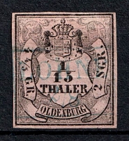 1852 1/15th Oldenburg, German States, Germany (Mi. 3 I, Canceled, CV $130)