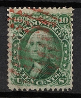 1861 10c Washington, United States, USA, (Scott 68, Yellow Green, Red Cancellation, CV $70)