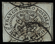 1852 1/2b Papal states, Italy (Sc 1a, Canceled, CV $100)