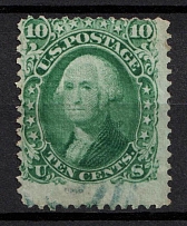 1868 10c Washington, United States, USA (Scott 96, Yellow Green, Blue Cancellation, CV $260)